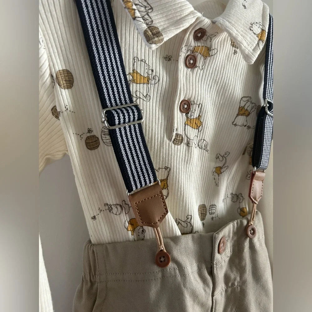 Disney Winnie Pooh 2pc Baby Boy Outfit (Bodysuit Pants with suspenders) 18month